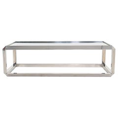 C. 1970s Saporiti Italia Chromed Steel Coffee Table with Glass Top