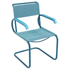 2023 Marcel Breuer für Tecta D40 Dining Arm Chair mit blauem Stoff und Gestell