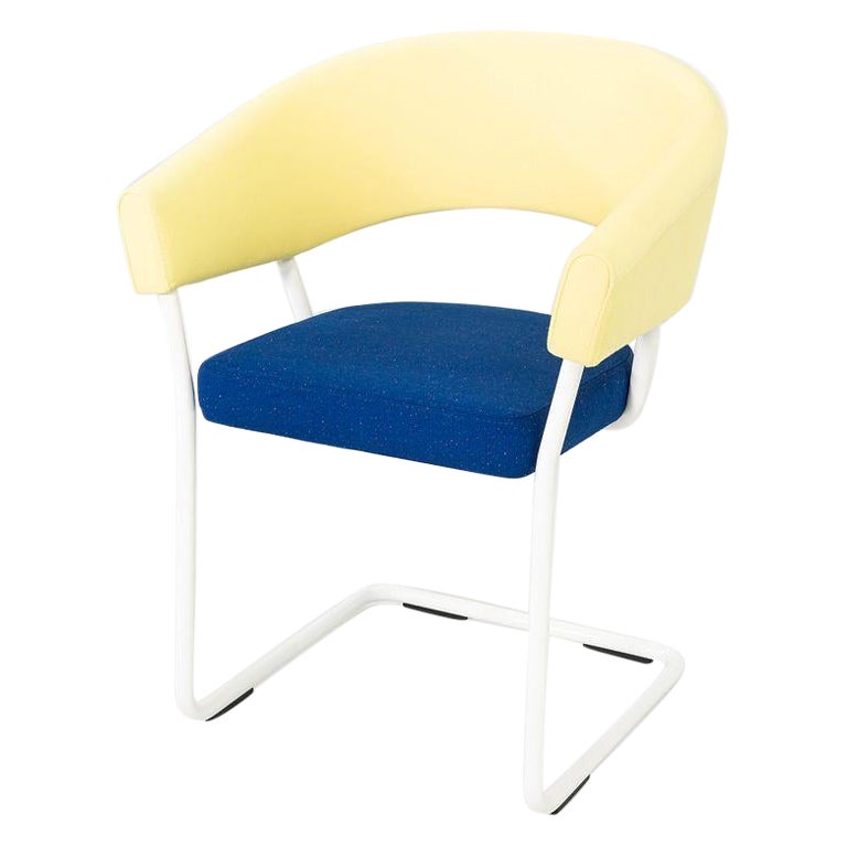 2023 Wolfgang Hartauer for Tecta D9 Dining Arm Chair in Yellow / Blue Fabric