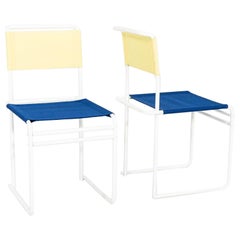 2023 Pair of Marcel Breuer for Tecta B40 Dining Chairs with Yellow / Blue Fabric