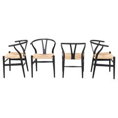 2023 Set of Four Carl Hansen Hans Wegner CH24 Wishbone Dining Chairs in Black