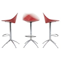 C. 1980s Set of Three Fame Fiorile Bar Stools by Fasem of Italy in Red & Chrome