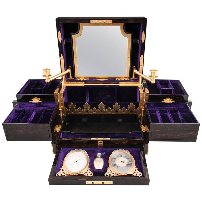 19th Century Asprey Coromandel Jewellery Box with Candle Sticks and