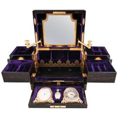Antique 19th Century Asprey Coromandel Jewellery Box with Candle Sticks & Clock