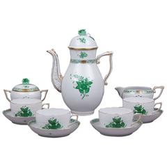 Vintage Herend Chinese Bouquet Green Tea Set for Four Persons