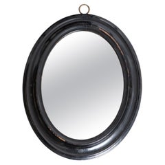 Espejo de pared de principios del siglo XX - Marco oval negro lacado