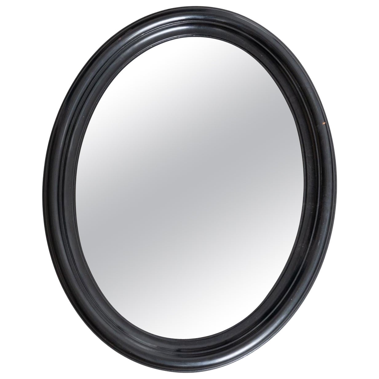 Espejo de pared de principios del siglo XX - Marco oval negro lacado
