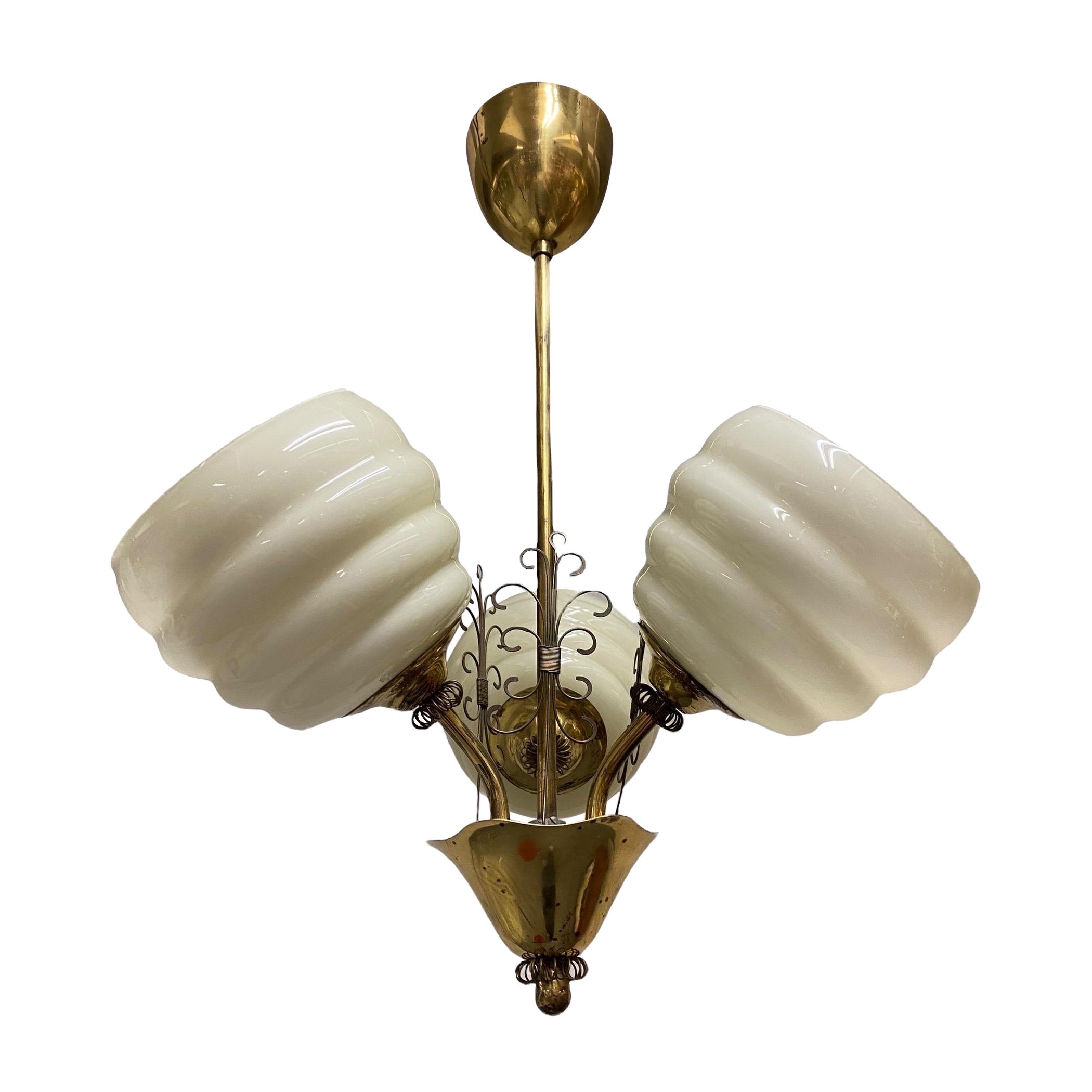 Mid-Century Finnish Design Lamp in Brass and Glass, 1950s