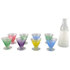 Bengt Orup, Johansfors. "Partito",  8 bicchieri da cocktail colorati con decanter