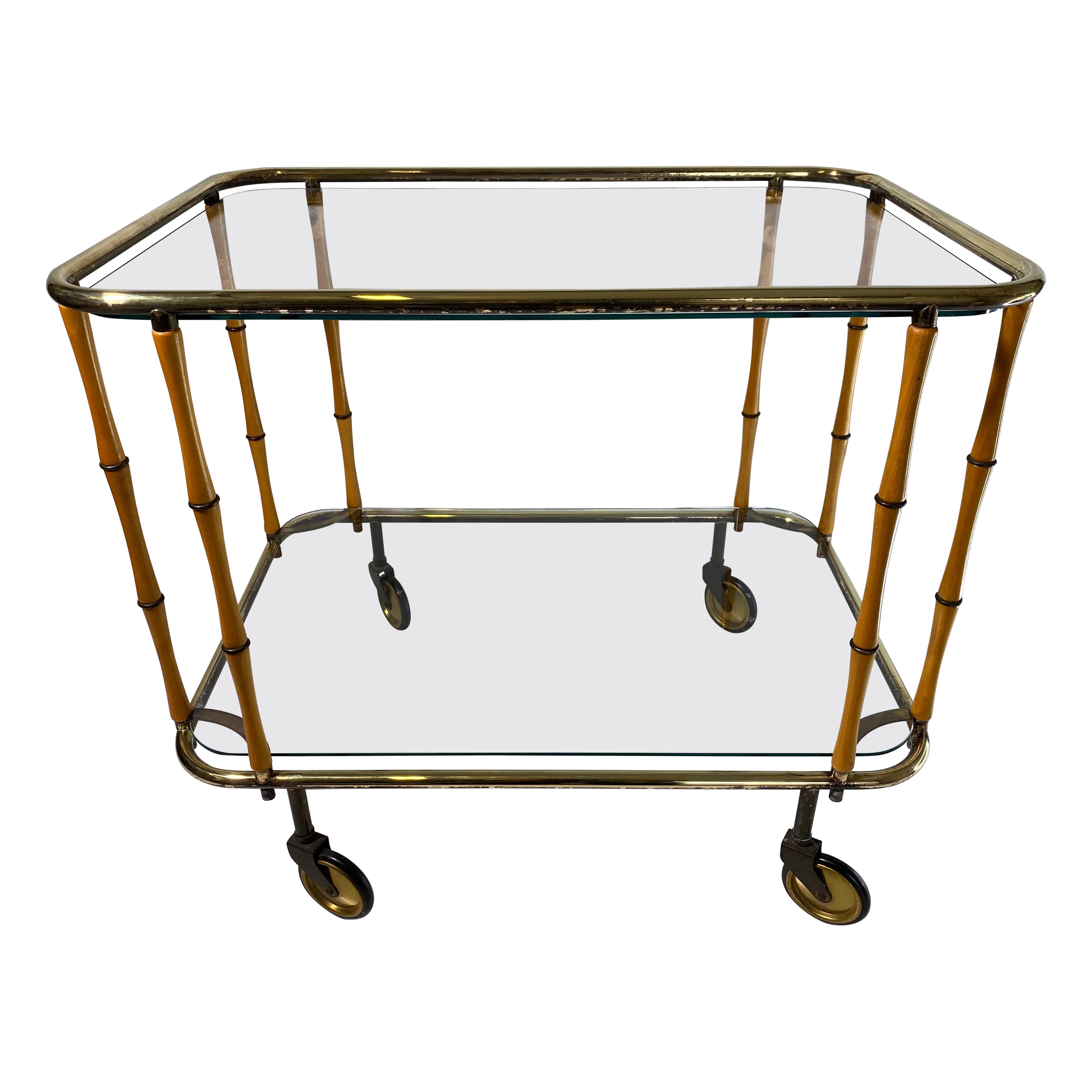 Carrito de cóctel de bambú sintético, mesa auxiliar, atr. Maison Jansen, Francia Años 60