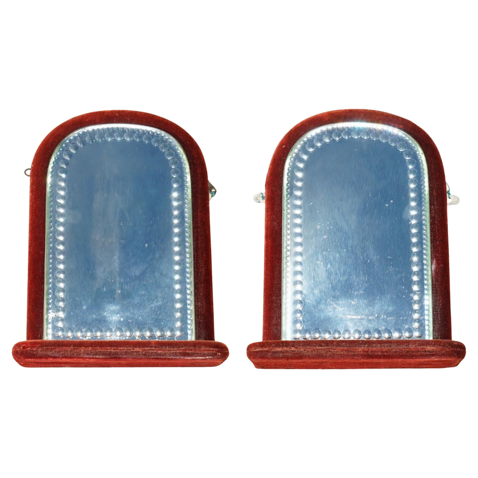 ANTiQUE PAIR OF ENGLISH CIRCA 1880 VICTORIAN VELVET DISPLAY SORCERER'S MIRRORS