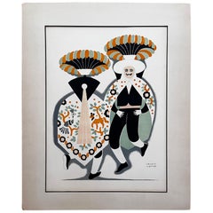 Lithograph of "The Umbrella Men from Dances of Mexico" by Carlos Merida, 1939
