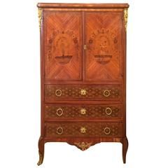 Louis XVI Style Inlaid Wood and Ormolu Cabinet Armoire Louis XVI Style Inlaid Wood and Ormolu Cabinet Armoire