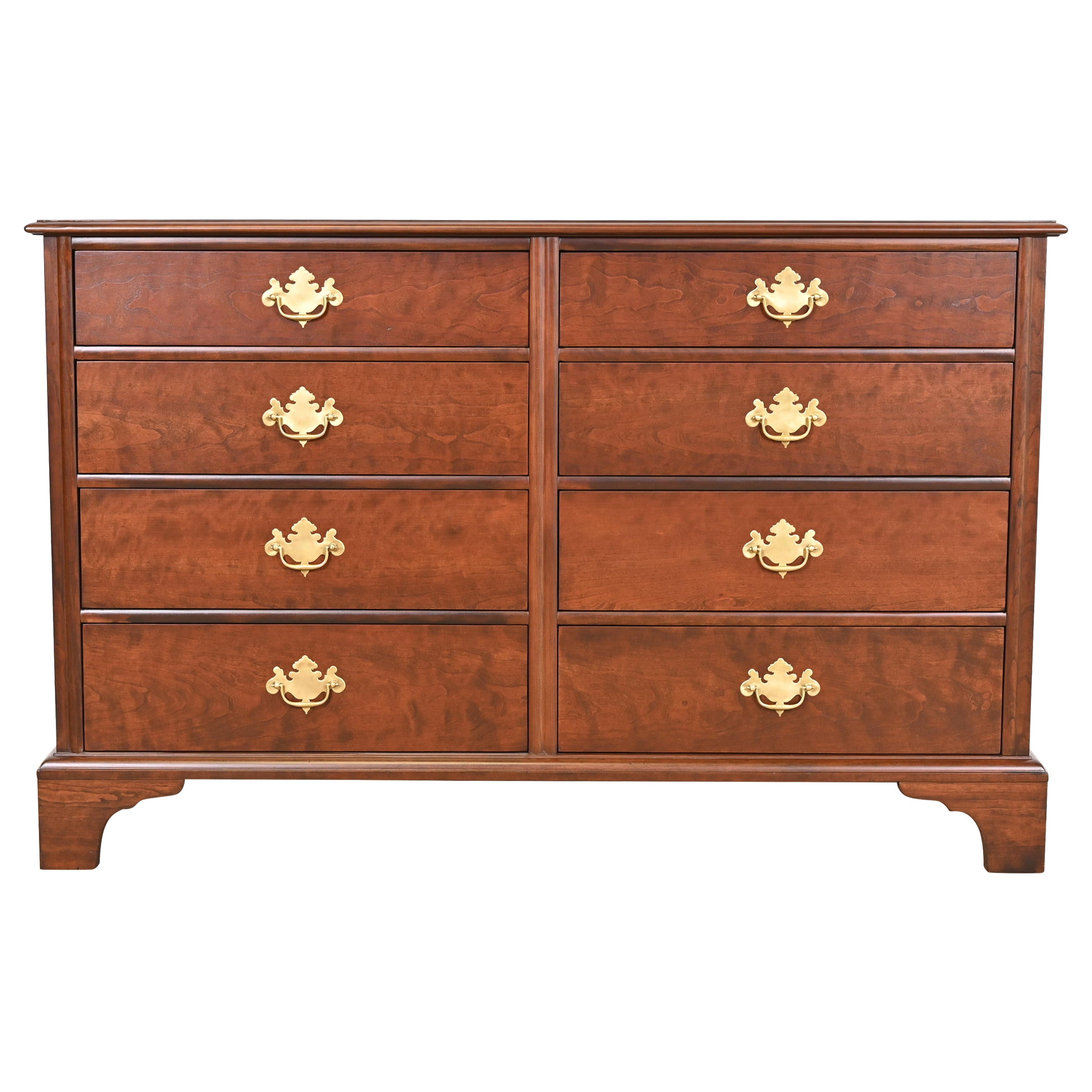 Kindel Furniture Georgian Carved Cherry Wood Eight-Drawer Dresser, Refinished