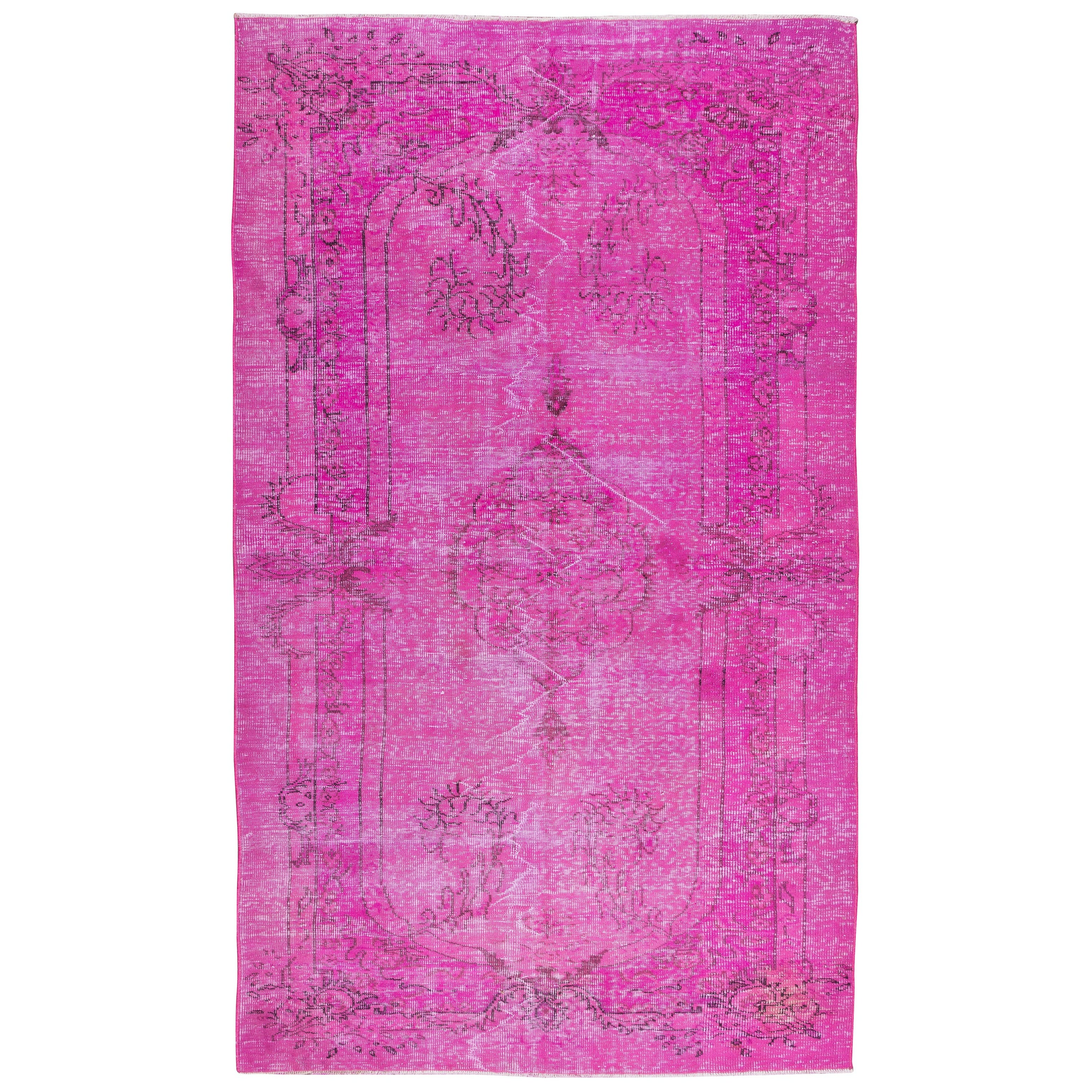 6x7.3 ft Modern Home Decor Pink Carpet, Hand Knotted Turkish Wool Area Rug