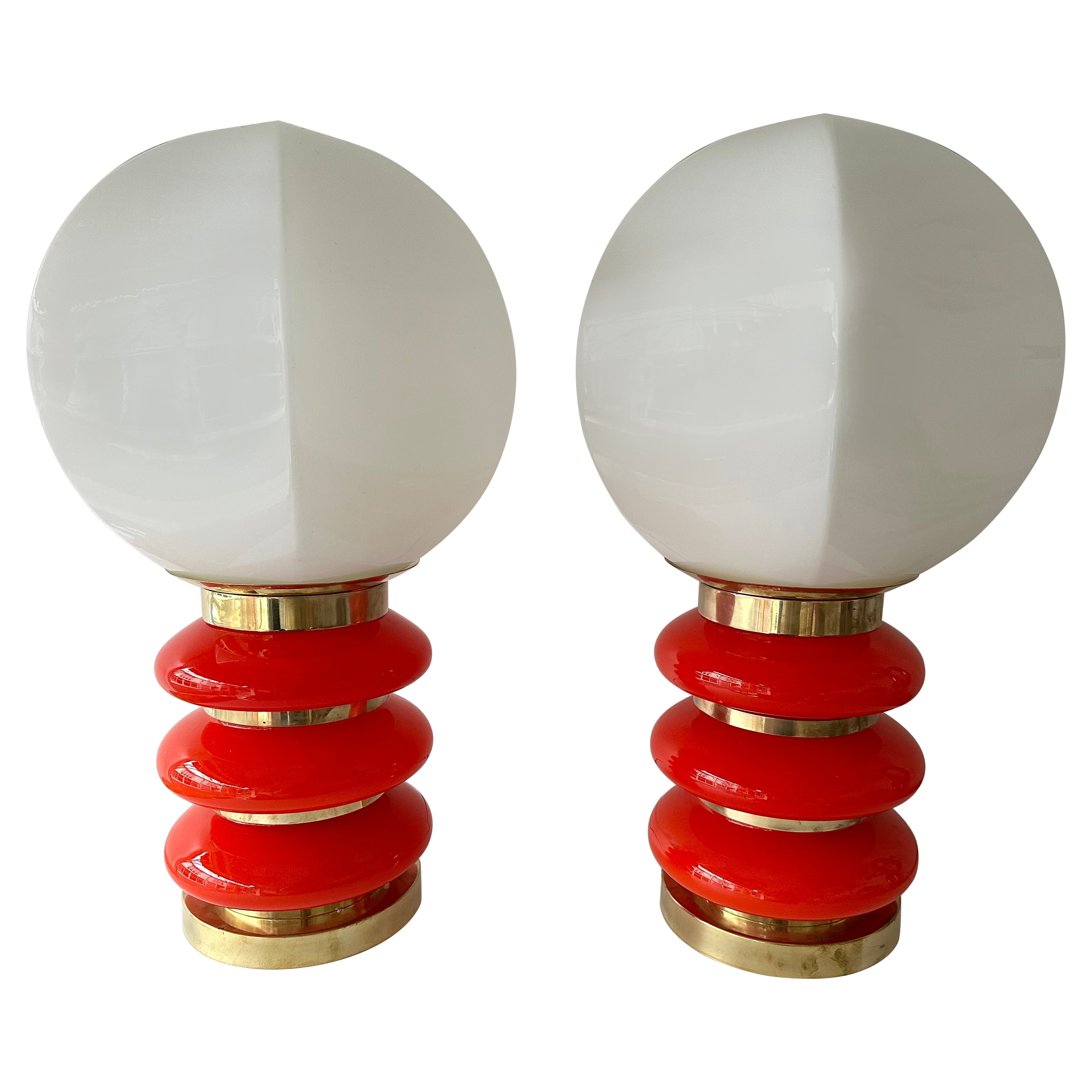 Contemporary Pair of Brass Murano Glass Balloon Lamps, Italien