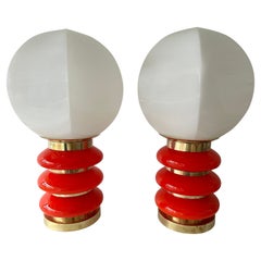 Contemporary Pair of Brass Murano Glass Balloon Lamps, Italien