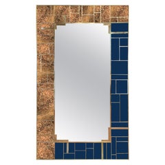 Wandspiegel mit gepunktetem Messing und blauem Muranoglas, italienisches Design