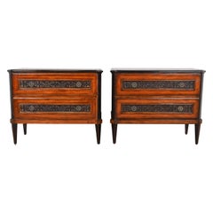 Baker Furniture Italian Regency Louis XVI Cherry and Burl Wood Commodes, Pair
