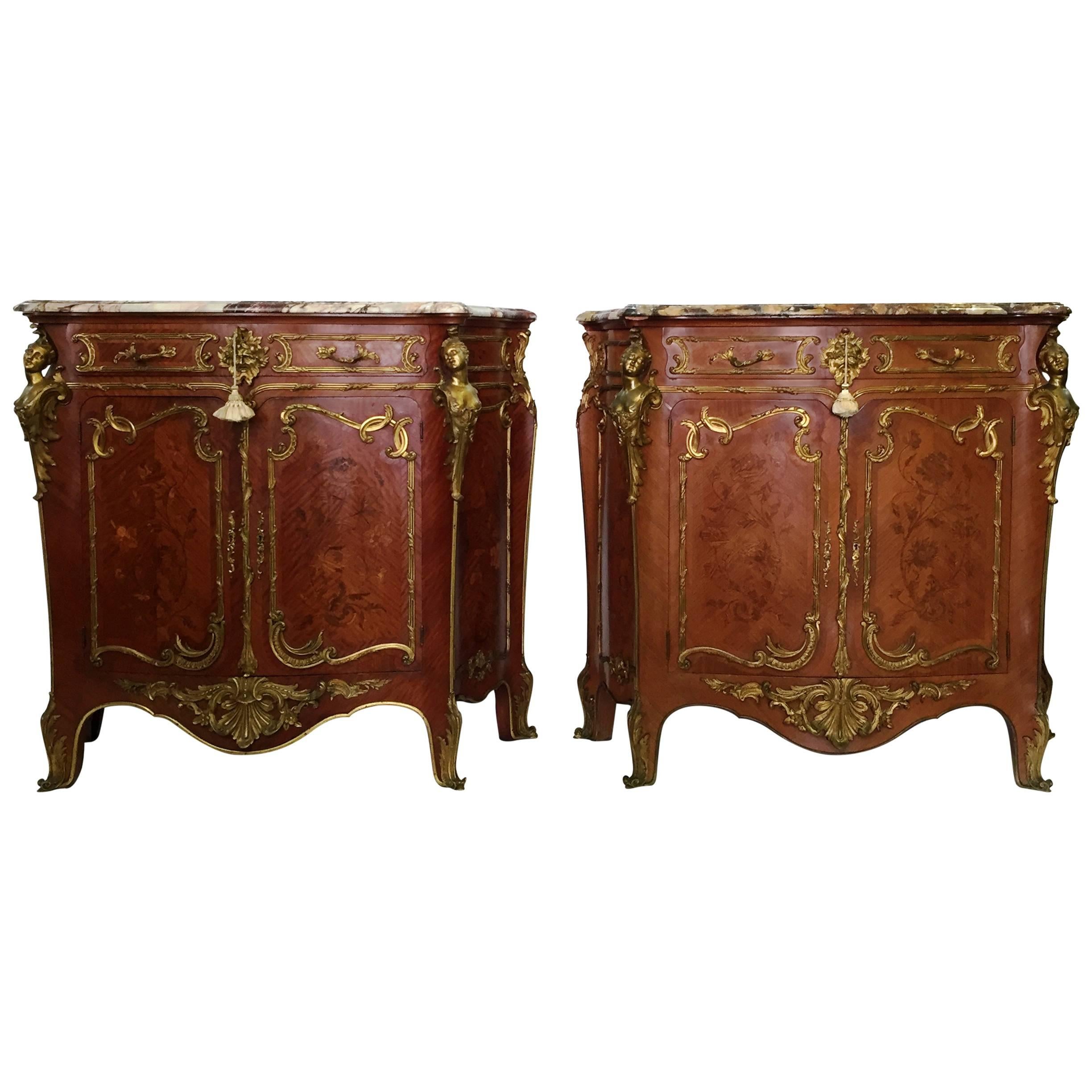 Rare Pair of Louis XVI  style side cabinets after Joseph Zwiener  For Sale