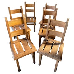 Set of 6 Brutalist Solid Oak Dining Chairs, France, Circa 1960s