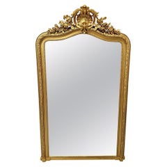 19th Century Tall Giltwood Hall Mirror with Central Shell Cartouche