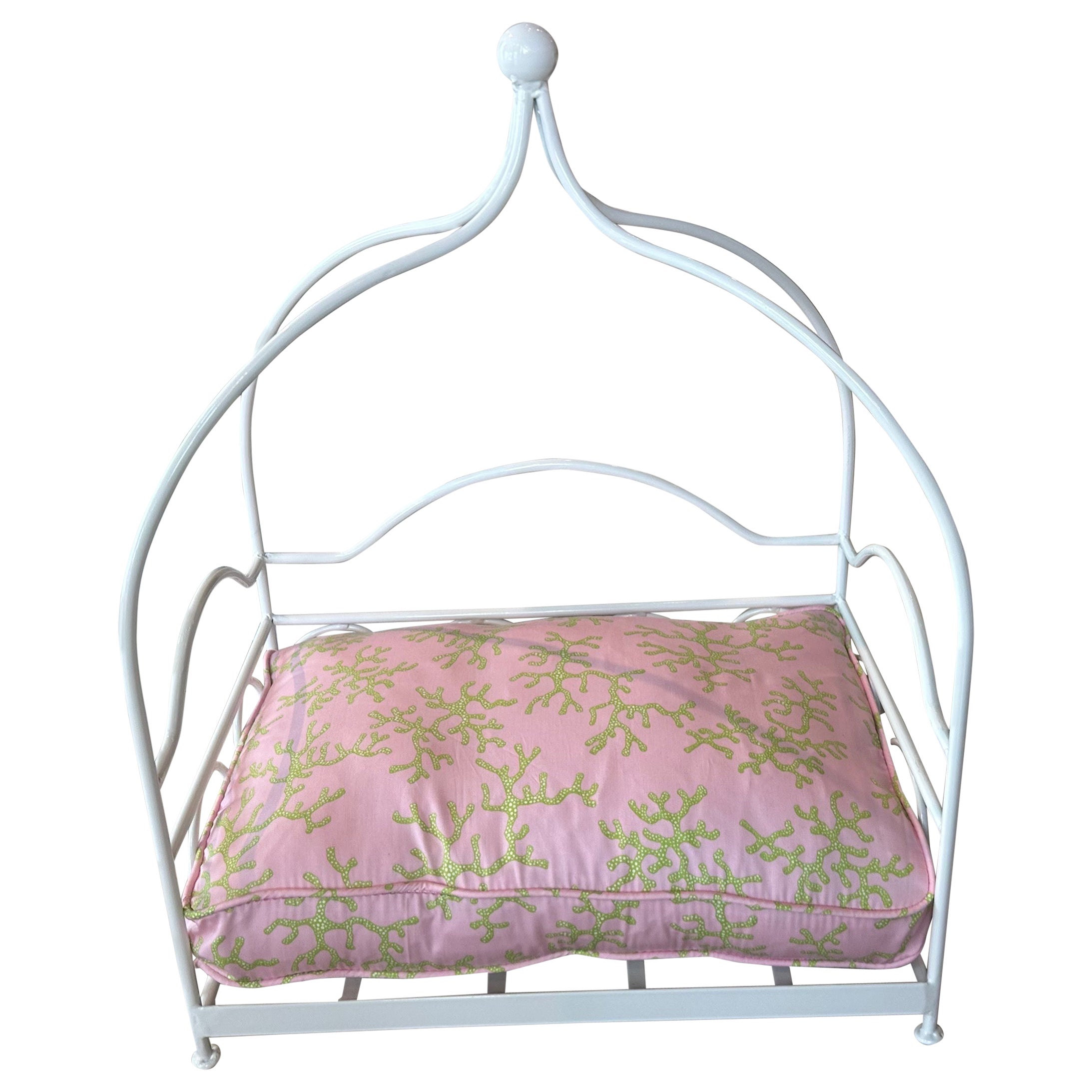 Vintage Newly Finished Upholstered Metal Canopy Dog Pet Bed Palm Beach Pagoda