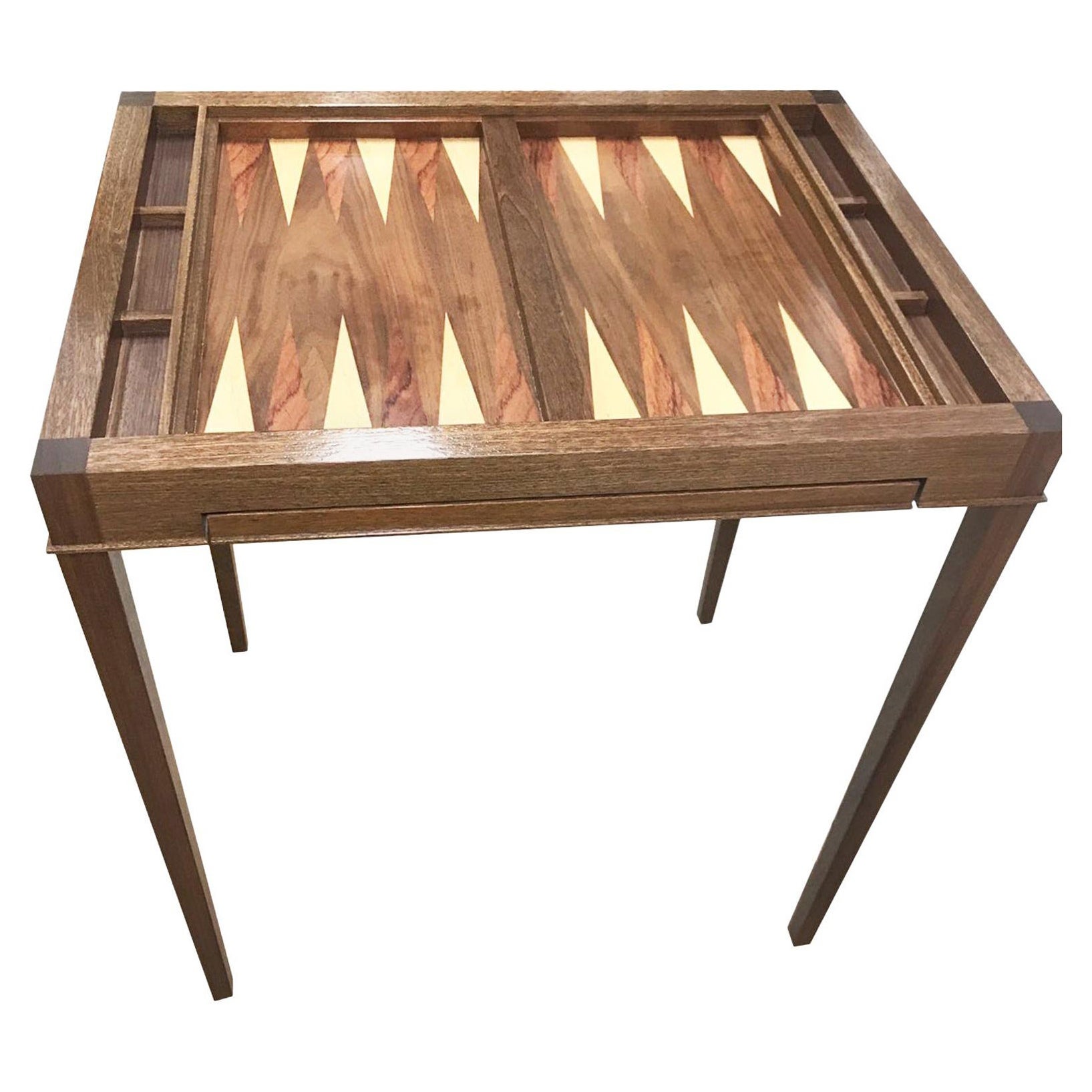 Custom Walnut Game Table with Backgammon and Pull out Chess Top