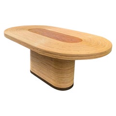 Mesa de comedor de ratán costera boho chic moderna a medida con base de latón