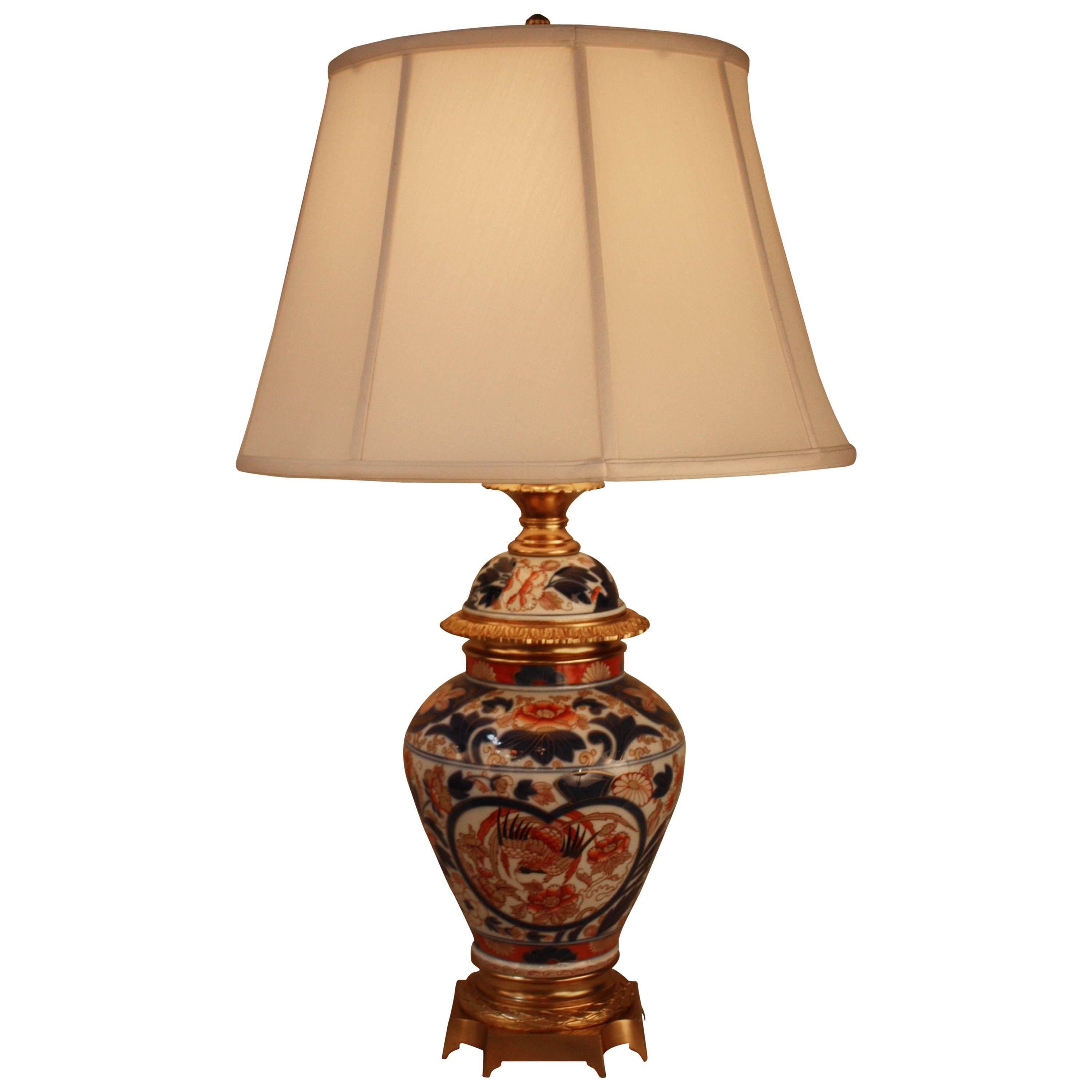 19th Century Imari Porcelain and Gilt Bronze-Mounted Electrified Oil Lamp