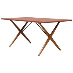 Teak and Oak Cross Leg Dining Table by Hans Wegner for Andreas Tuck Model AT 303
