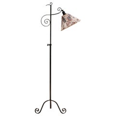 Vintage Swedish Designer, Floor Lamp, Iron, Fabric, Sweden, 1930s