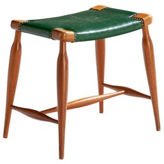 Josef Frank, Hocker, Mahagoni, Messing, Leder, Schweden, 1950er Jahre