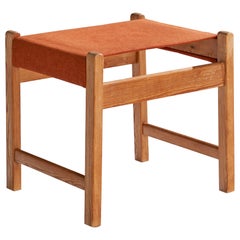 Schwedischer Designer, Hocker, Kiefernholz, Stoff, Schweden, 1970er Jahre