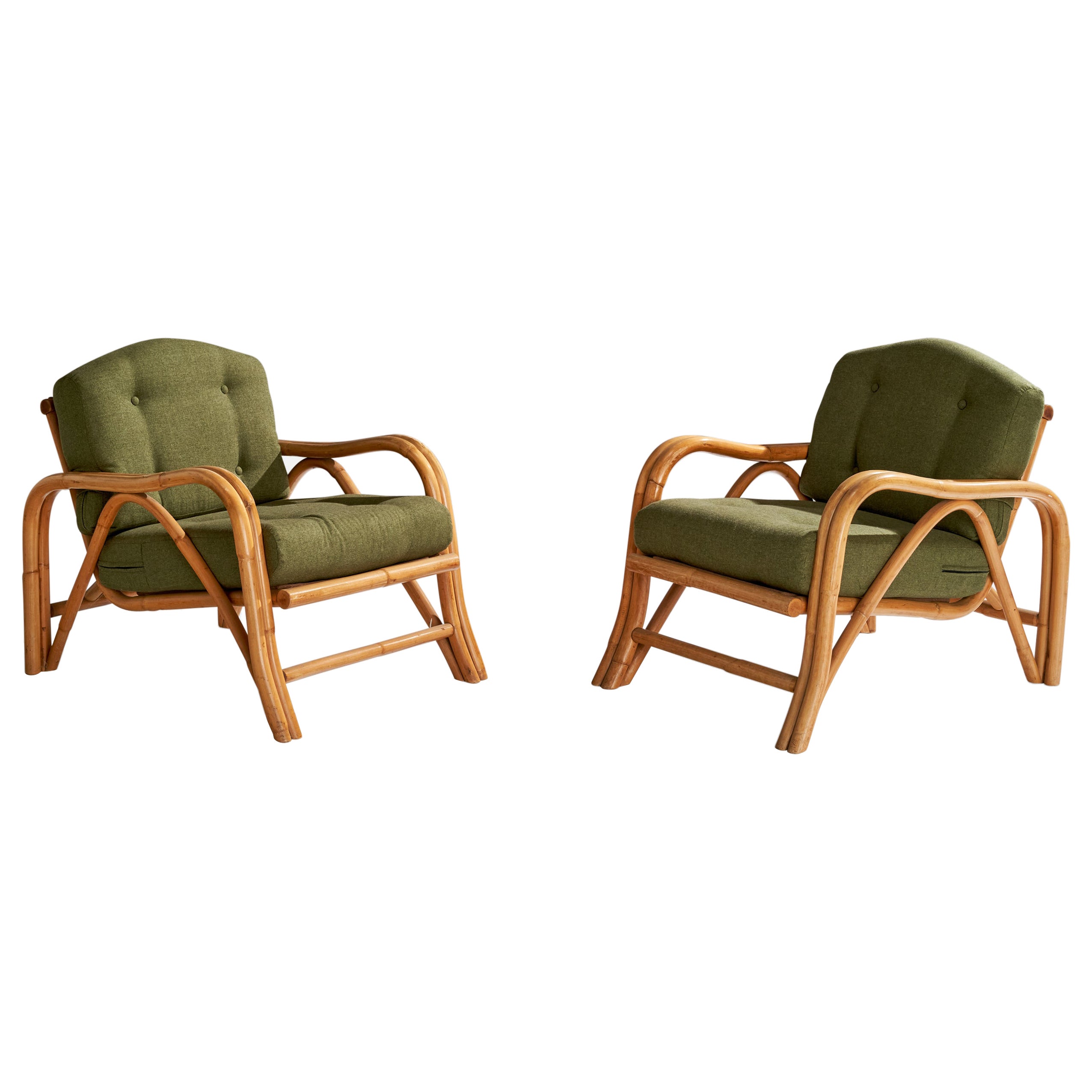 American Designer, Lounge Chairs, Bamboo, Fabric, USA, 1950s
