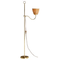 Österreichische Designerin, Stehlampe, Messing, Rattan, Österreich, 1940er Jahre