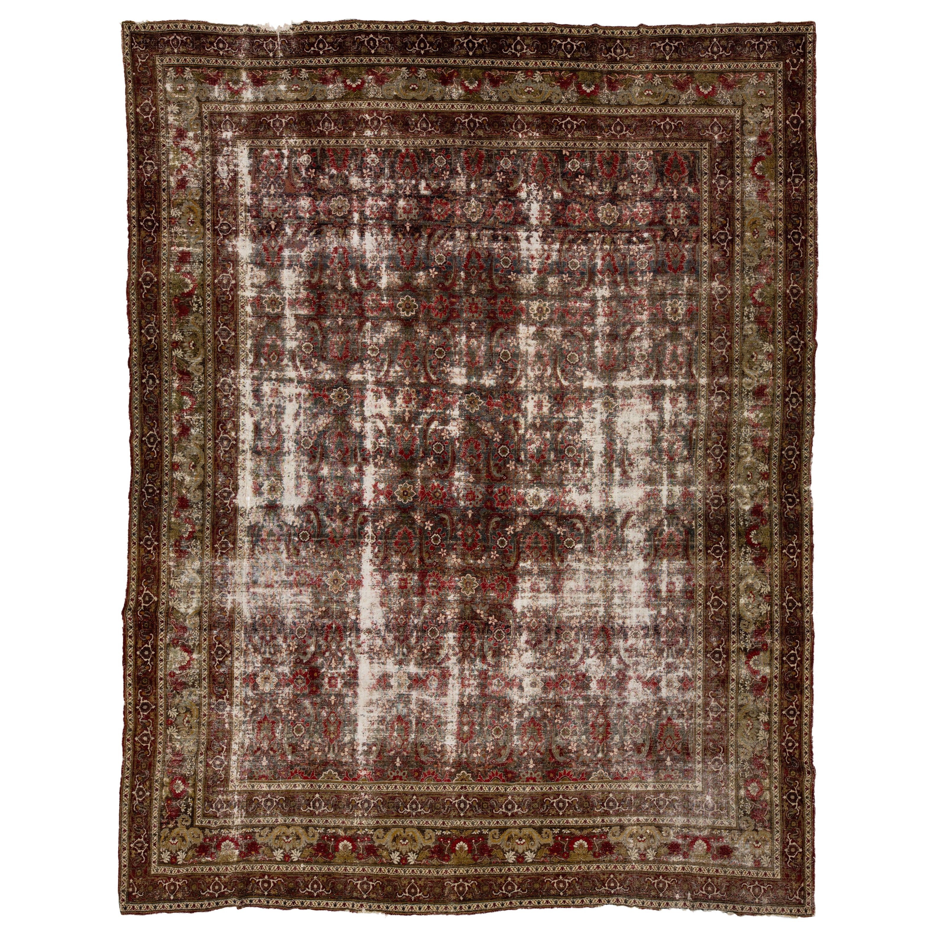 Tapis persan Mahal ancien bleu des années 1900 avec motif sur toute sa surface