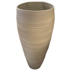 Hemp Color Tall Cylinder Shaped Ceramic Vase, Italy, Contemporary