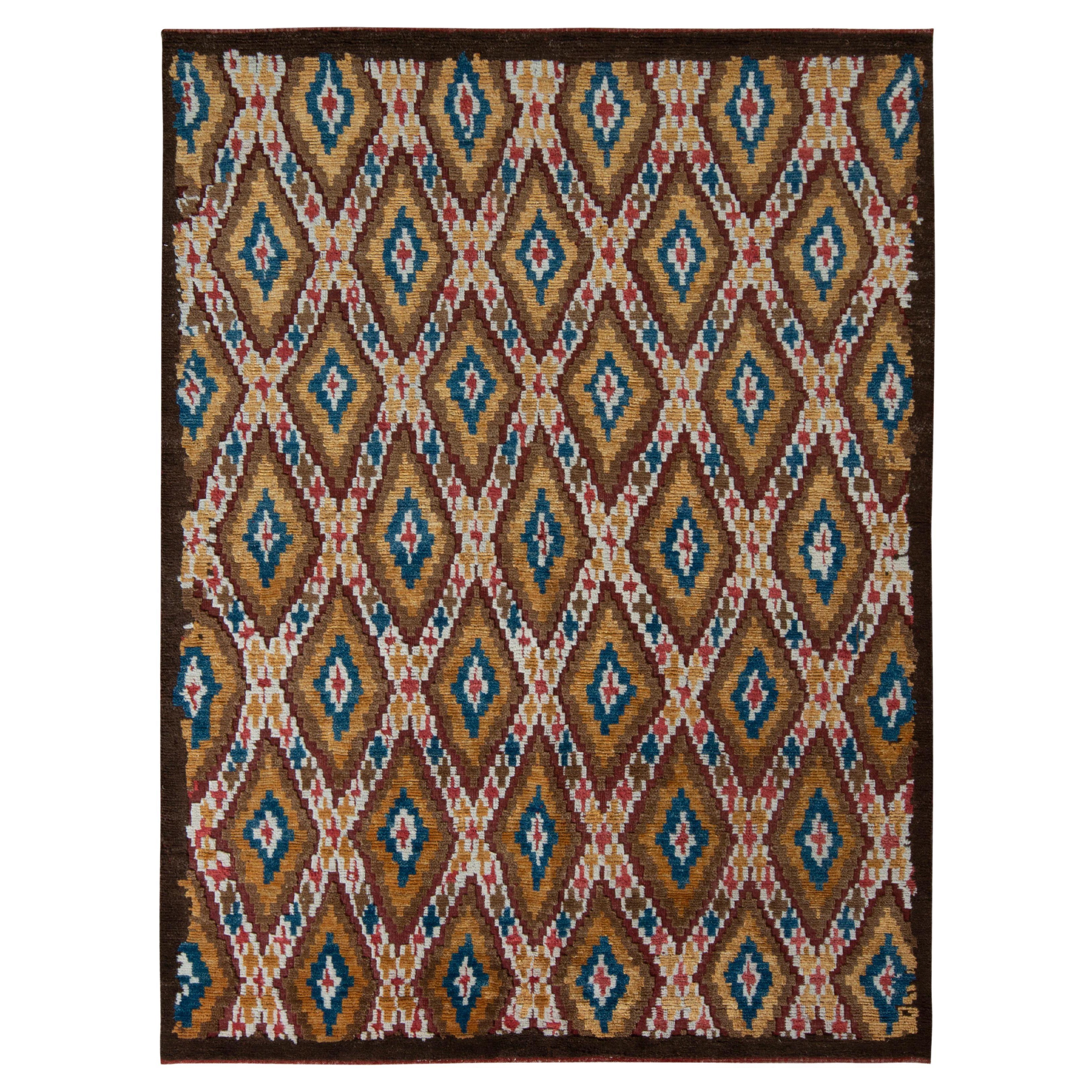 Rug & Kilim’s Moroccan Style Rug in Beige-Brown All over Diamond Pattern