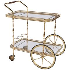 Antique Bar Cart in Polished Brass and Glass - Mid Century