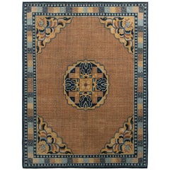 Rug & Kilim’s Classic Kangxia Style Rug in Brown and Blue Medallion Pattern