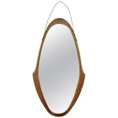 Italian Oval Mirror with Wooden Frame, 1960s