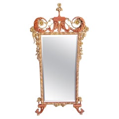 20th Century Rococo style Regency pagoda rust green carved wood tall wall mirror