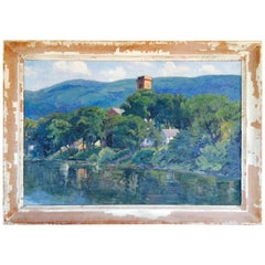 Pintura al óleo de Hortense Budell titulada "River Front, N.J, " 1939
