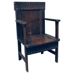 Chaise à accoudoirs du 19e siècle, art populaire primitif, faite à la main