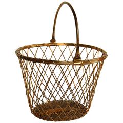 1930s French Brass Wire Basket with Handle