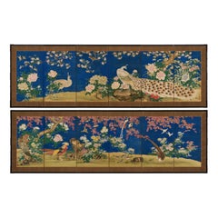 Mid 19th Century Japanese Screen Pair. Flowers & Birds of the Four Seasons.