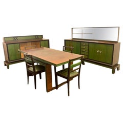 Esszimmer-Set aus Rosenholz und grünem Ahorn im Art déco-Stil, 9er-Set