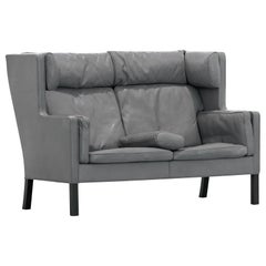 Borge Mogensen Sofa Coupé grey leather 1971 for Fredericia Denmark Mid Century