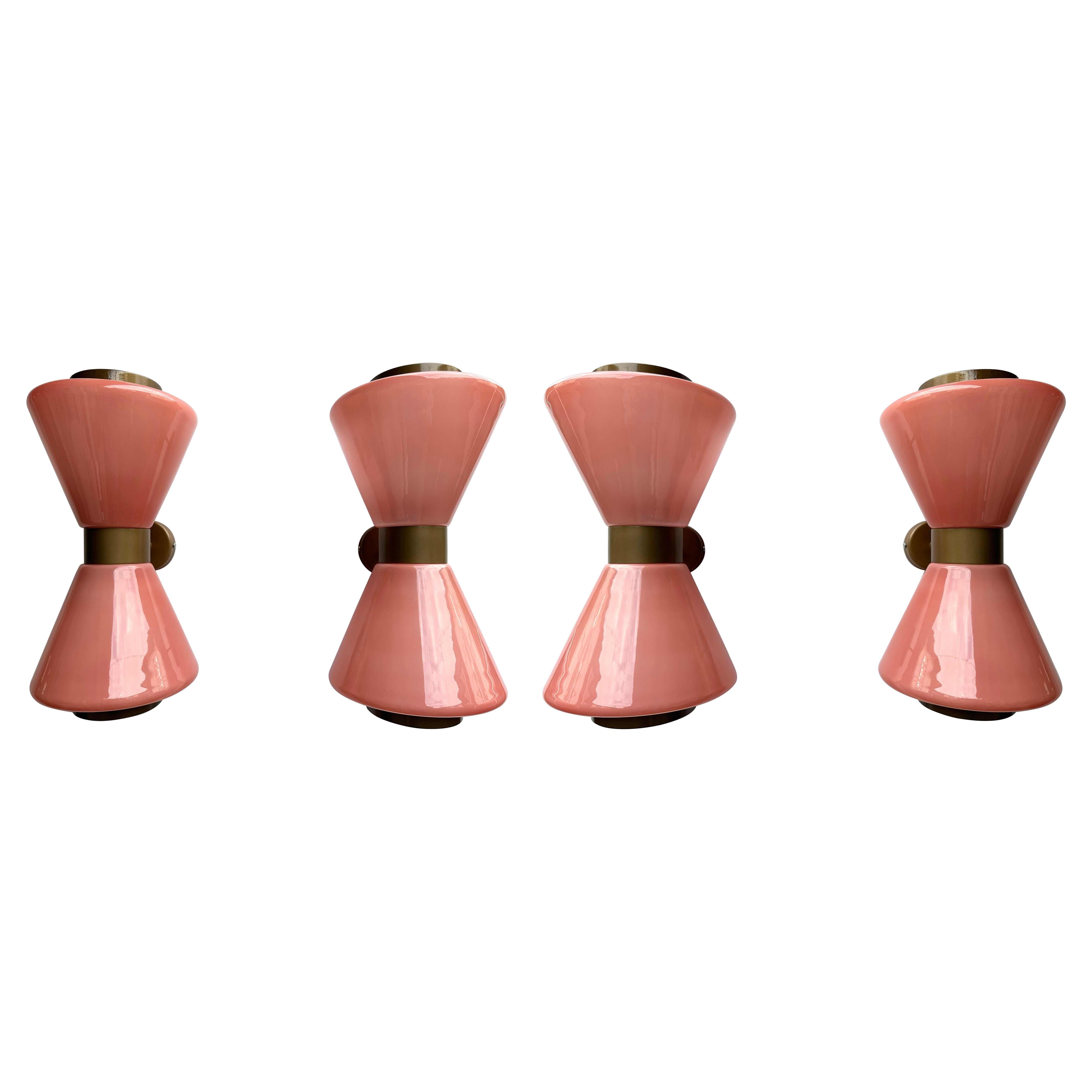 Pair of Diabolo Sconces Pink Murano Glass. Italy